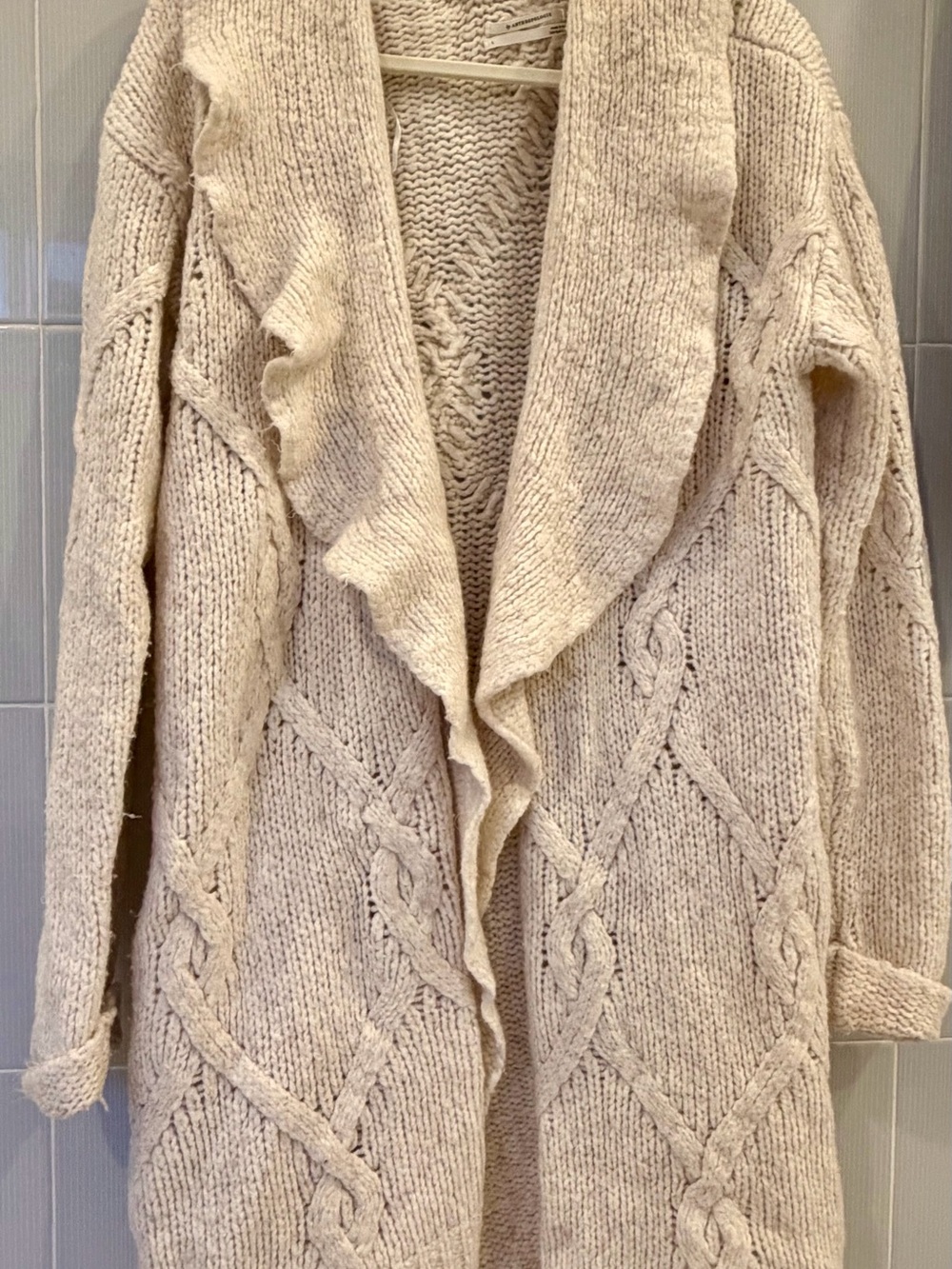 Anthropologie Cream Cable-Knit Open Shawl Cardigan